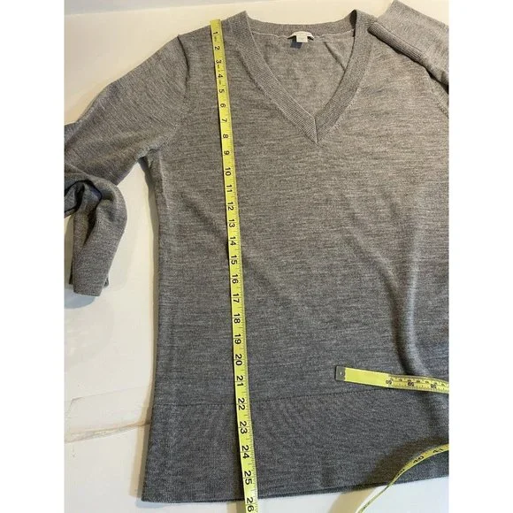 J Jill Sweater Women Size XS* Merino Wool Long Sleeve V Neck Marled Gray Lightwt - Picture 9 of 9